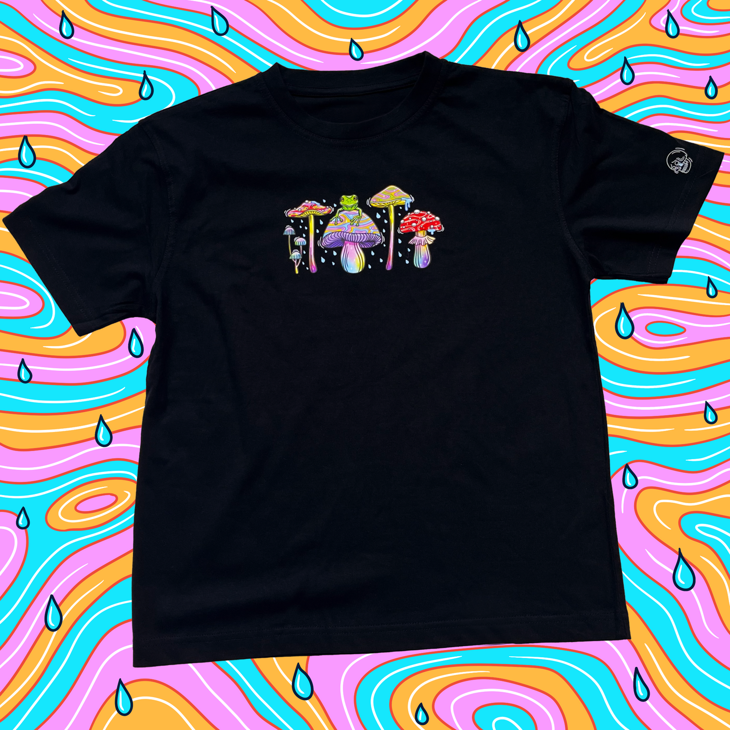 The Frog and Mushrooms Short Sleeve Black Tshirt