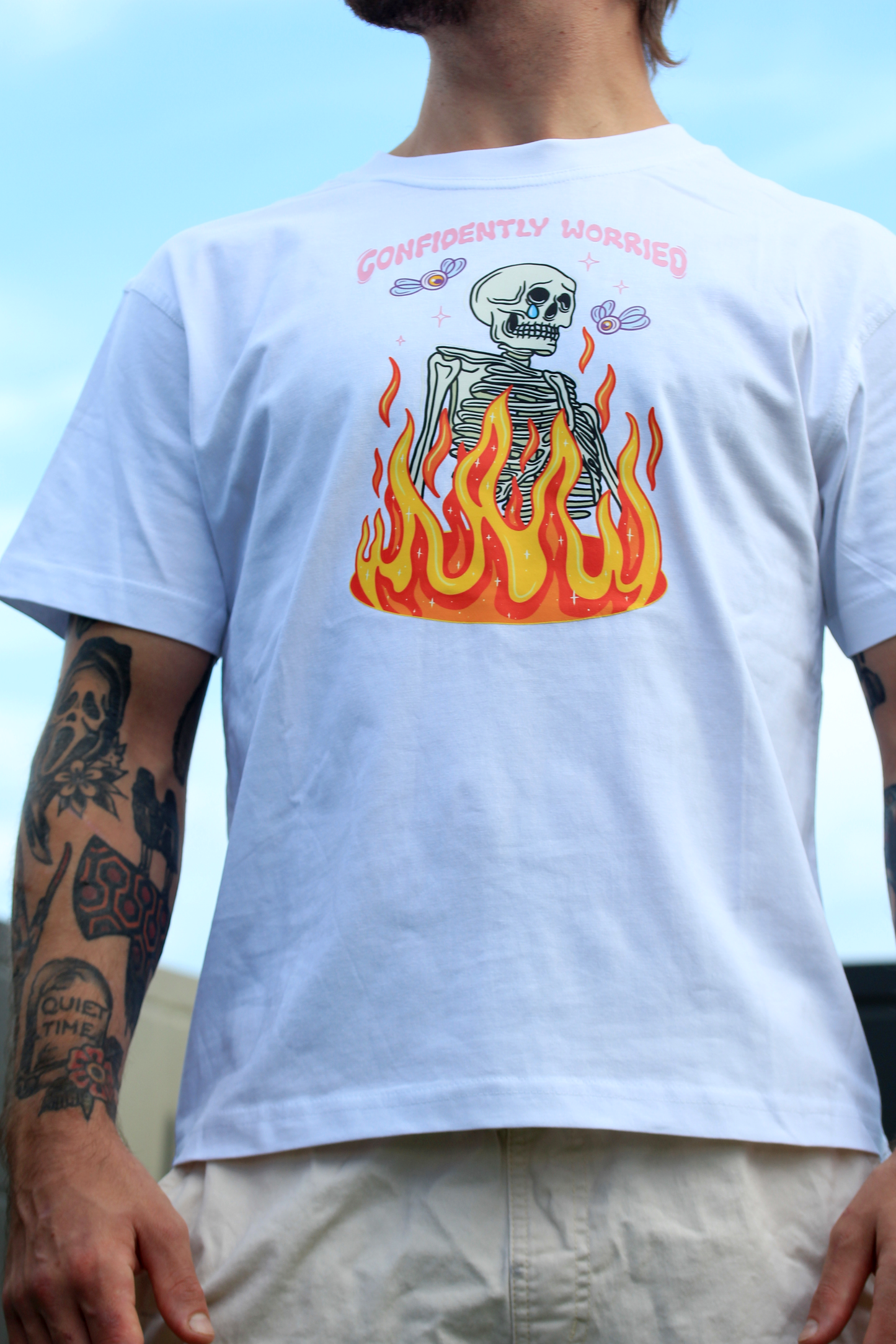 Confidently Worried Short Sleeve White Tshirt
