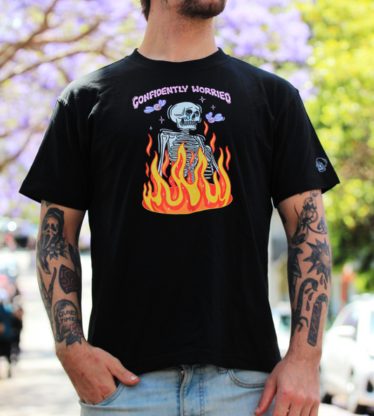 Confidently Worried Short Sleeve Black Tshirt