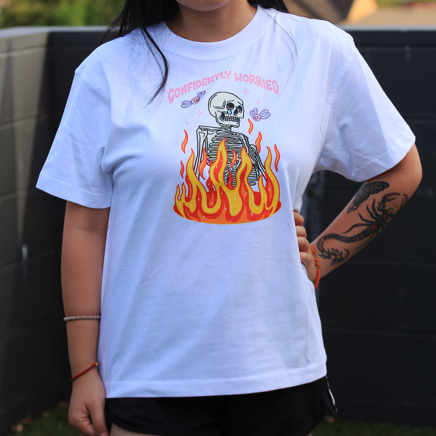 Confidently Worried Short Sleeve White Tshirt