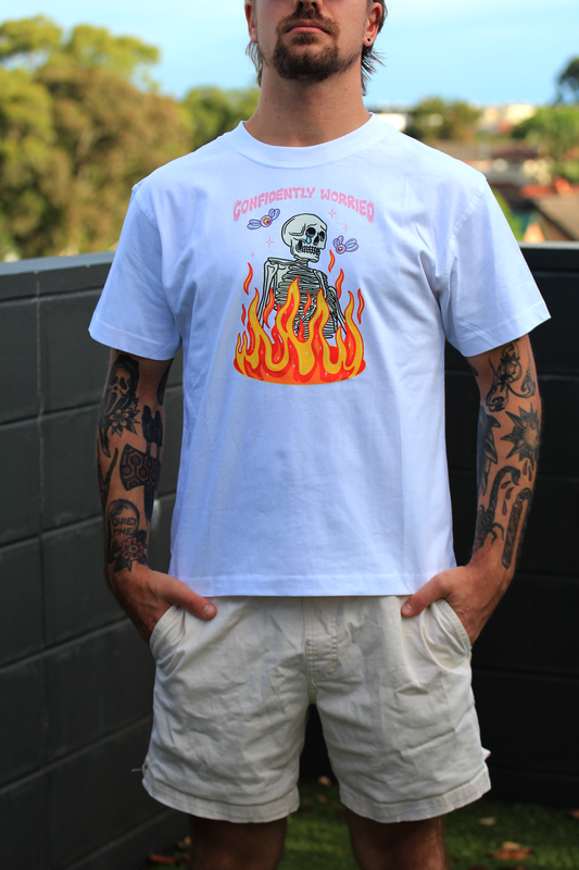 Confidently Worried Short Sleeve White Tshirt