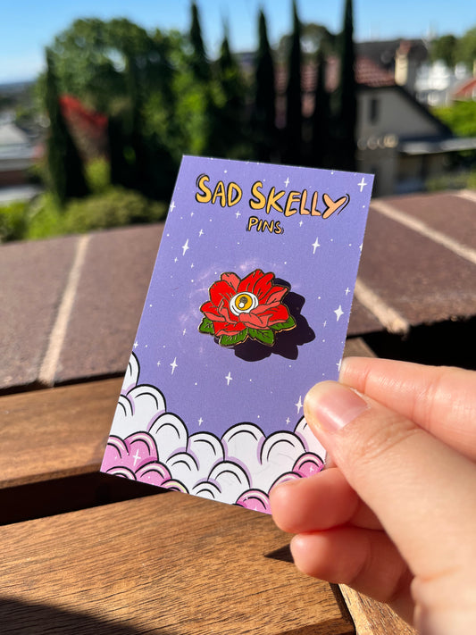 Red Chrysanthemum Eye Flower Enamel Pin