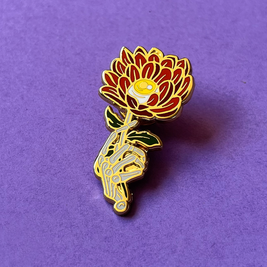 Trippy Red Flower Hand Enamel Pin