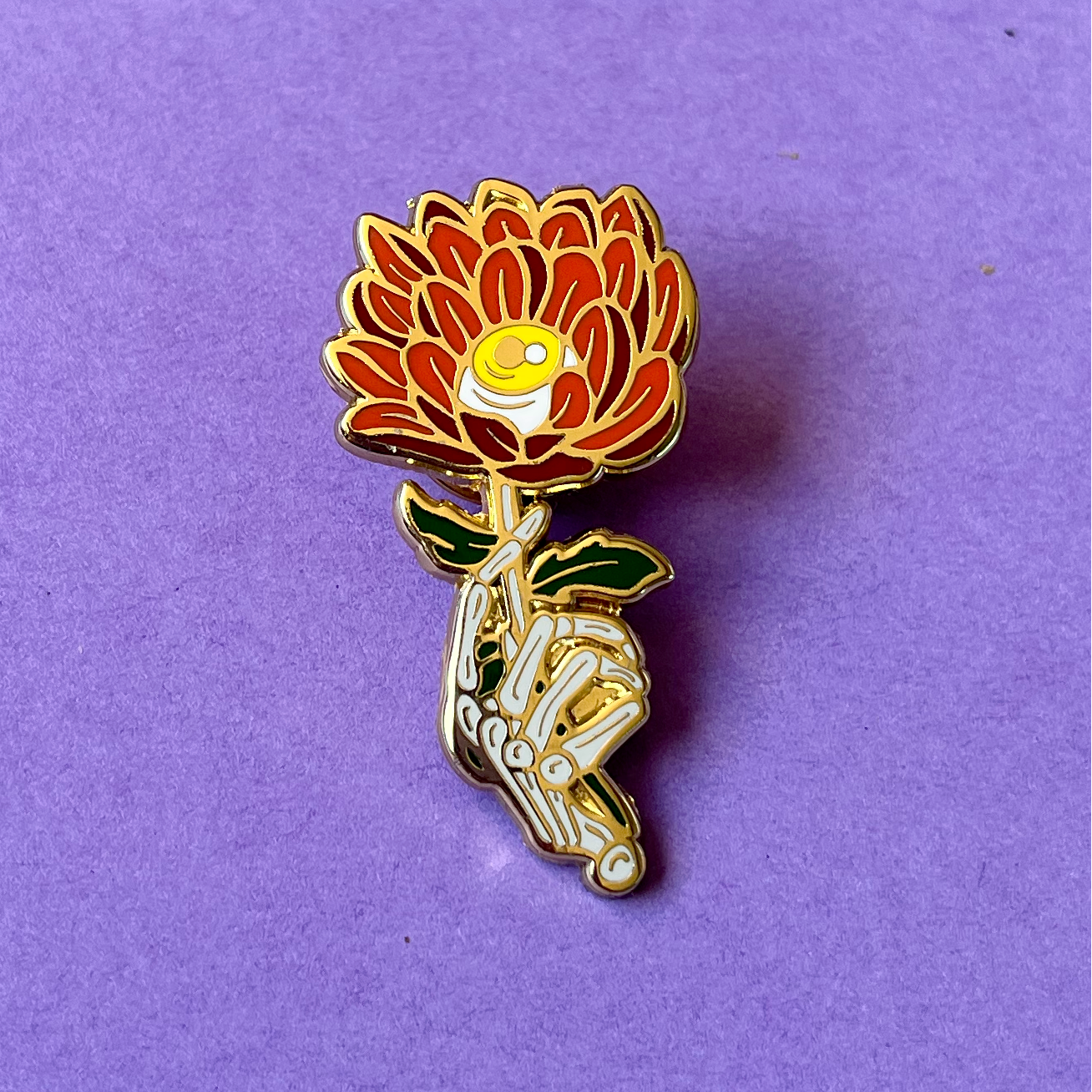 Trippy Red Flower Hand Enamel Pin