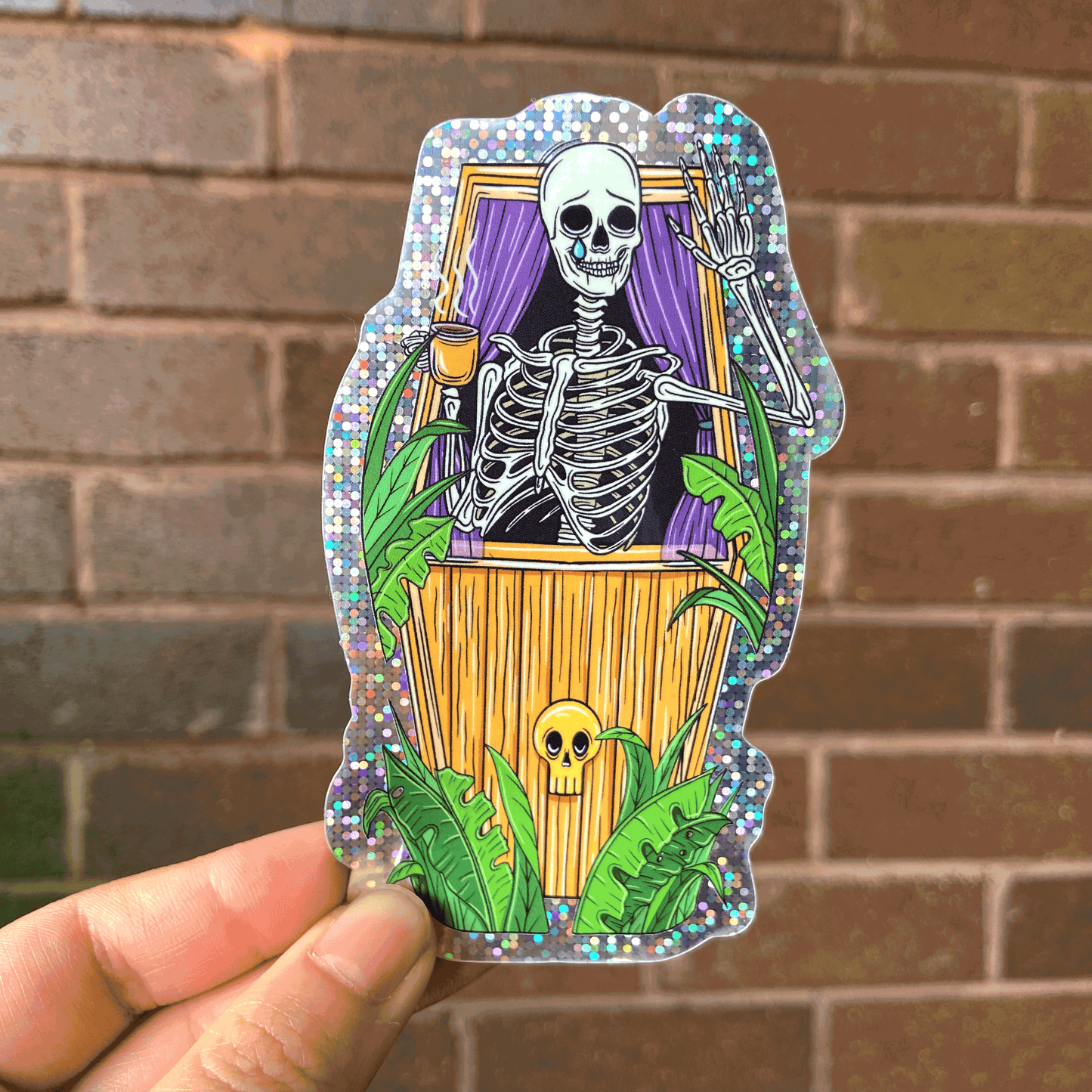 Homebody Coffin Glitter Sticker