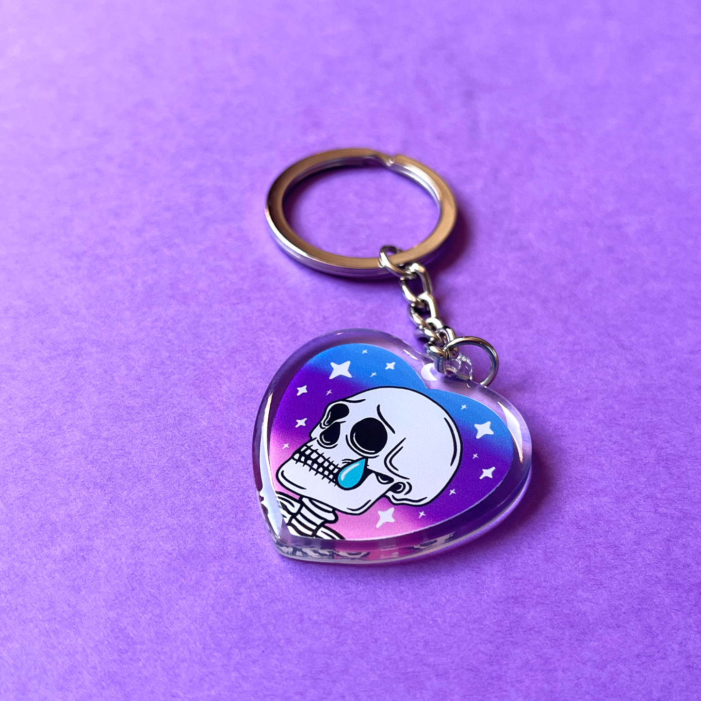 Sad Skelly Heart Keychain
