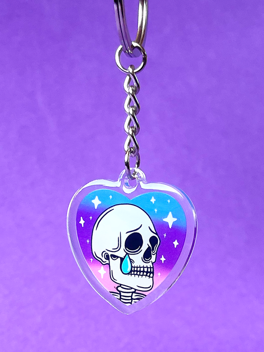 Sad Skelly Heart Keychain