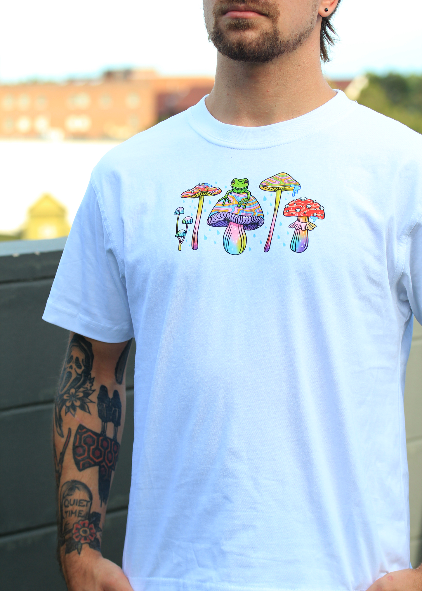 The Frog and Mushrooms Short Sleeve White Tshirt