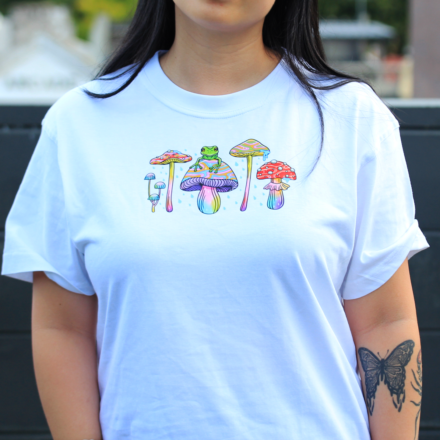 The Frog and Mushrooms Short Sleeve White Tshirt
