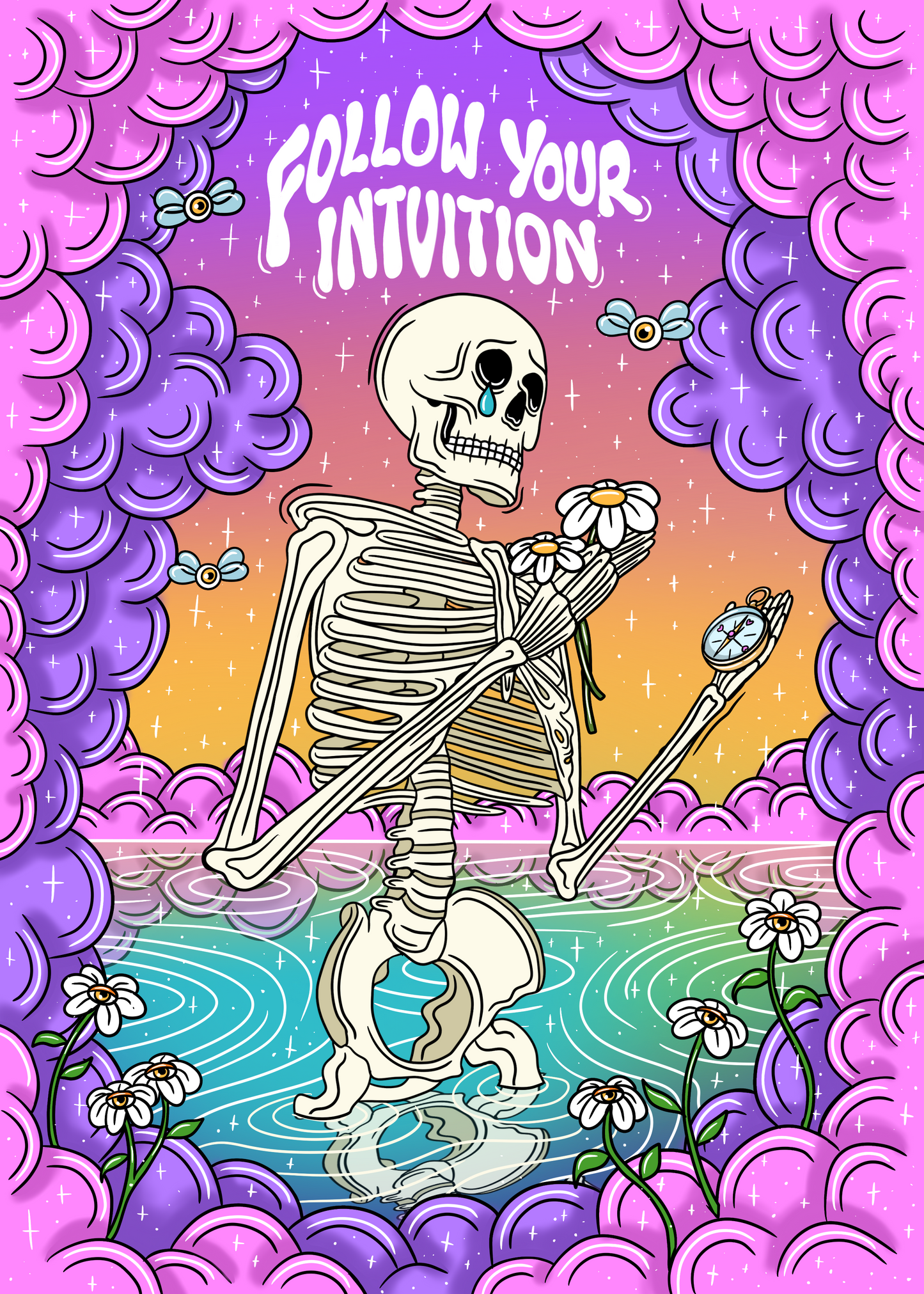 Follow Your Intuition Skeleton Art Print Wall Poster