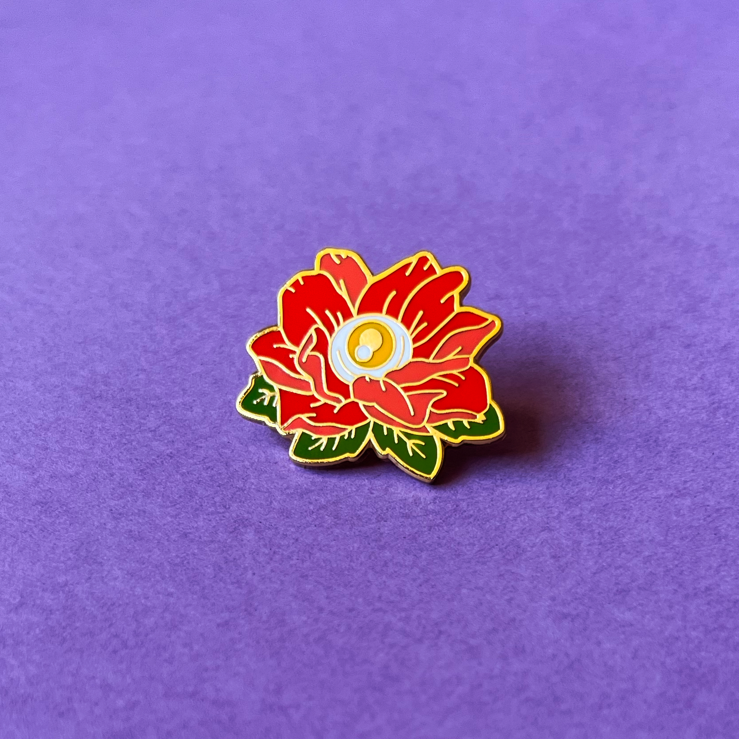 Red Chrysanthemum Eye Flower Enamel Pin